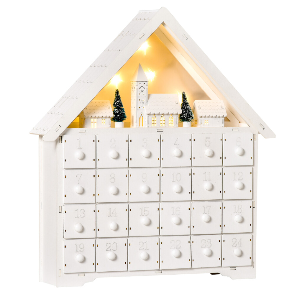 Homcom Unisex White 24 Drawer Wooden Christmas Advent Calendar Wooden Light Up Holiday In - Image 4