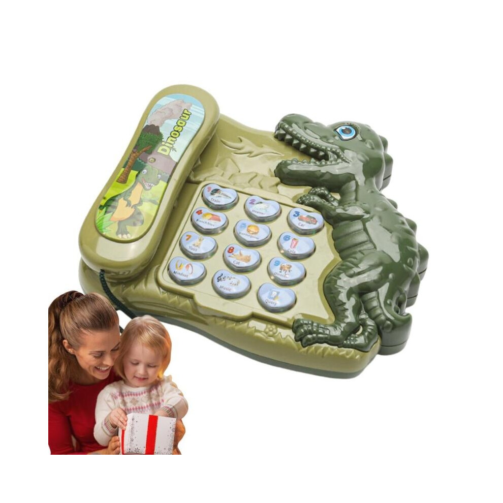 (Green) Teaching Telephone For Kids Cartoon Dinosaur Toy Telephone Story Machine Engaging Phone Toy Letter & Number Learning Fosters Green