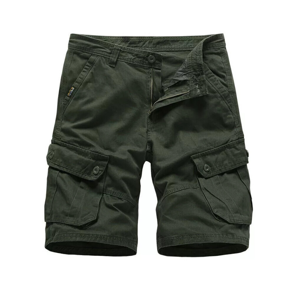 (Army Green, 38) Men Cargo Shorts Cotton Combat Multi Pocket Summer Casual Work Outdoor Half Pant-image-OPC-PDYTCYP-NEW
