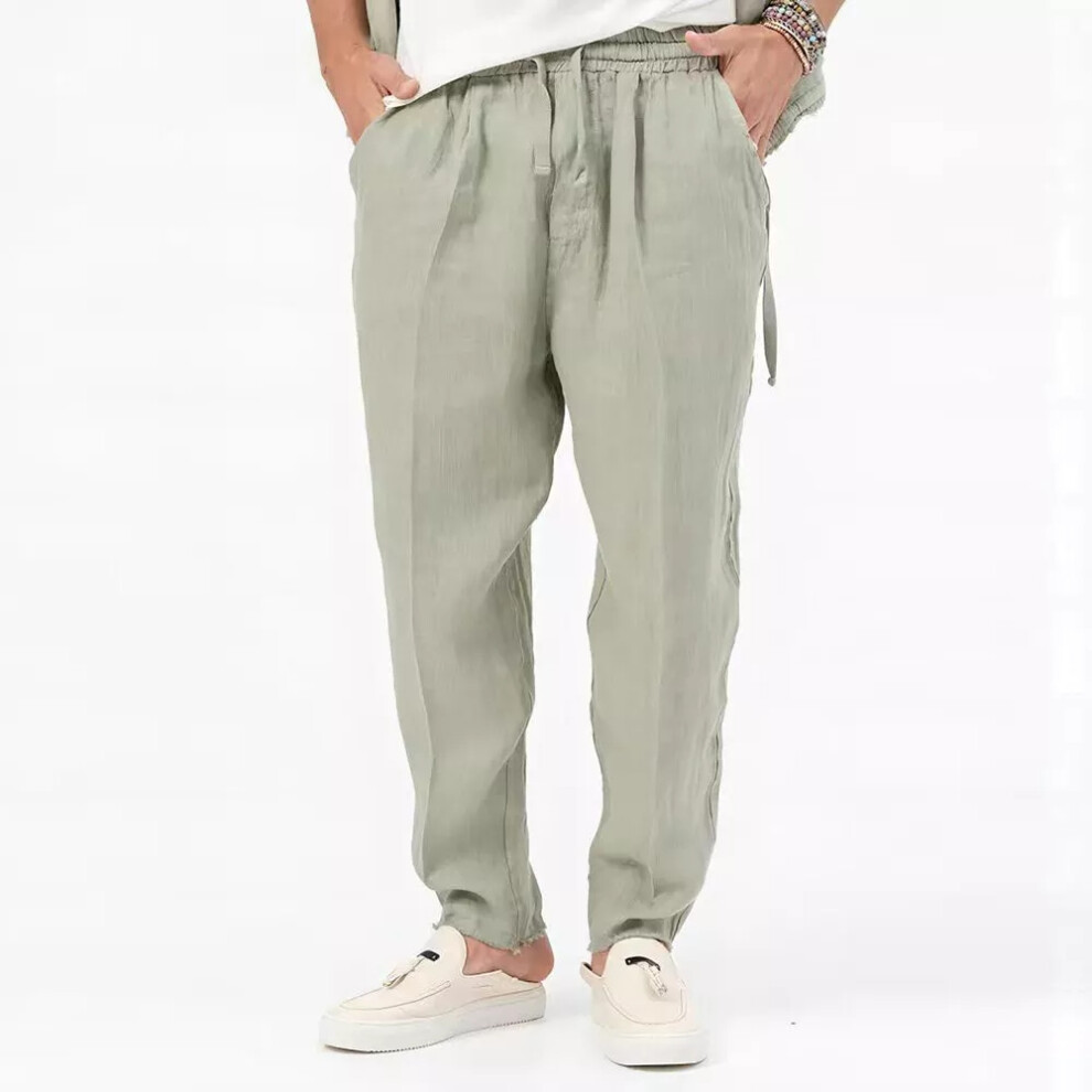 (Green, L = 40) Mens Cotton Linen Harem Pants Trousers Summer Sport Yoga Casual Joggings Joggers-image-OPC-PDYTD5D-NEW