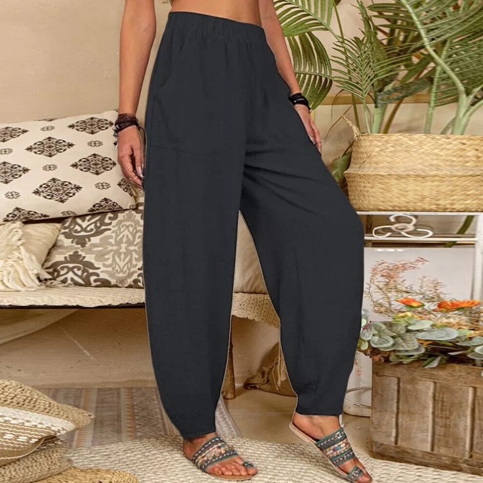 (Black, 5XL = 20) Plus Size Womens Cotton Linen Harem Pants Ladies Summer Baggy Hippie Trousers 18-image-OPC-PDYTD8J-NEW