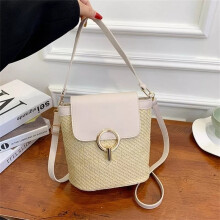 (White) Women Wicker Handbag Totes Beach Straw Bucket Summer Bag Shoulder