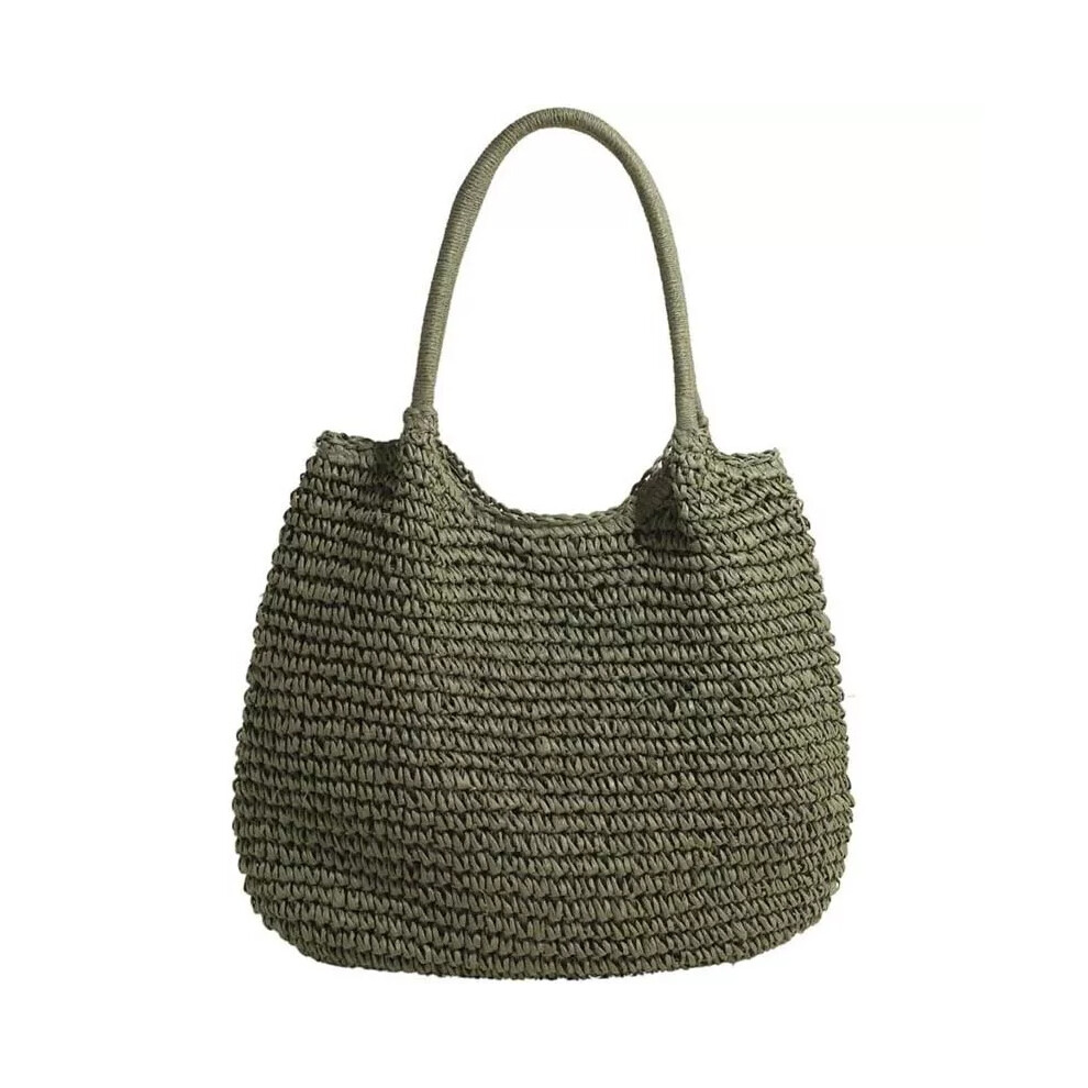 (Green) Women Straw Bag Tote Bag Woven Shoulder Bag Beach Handbag for Travel Vocation