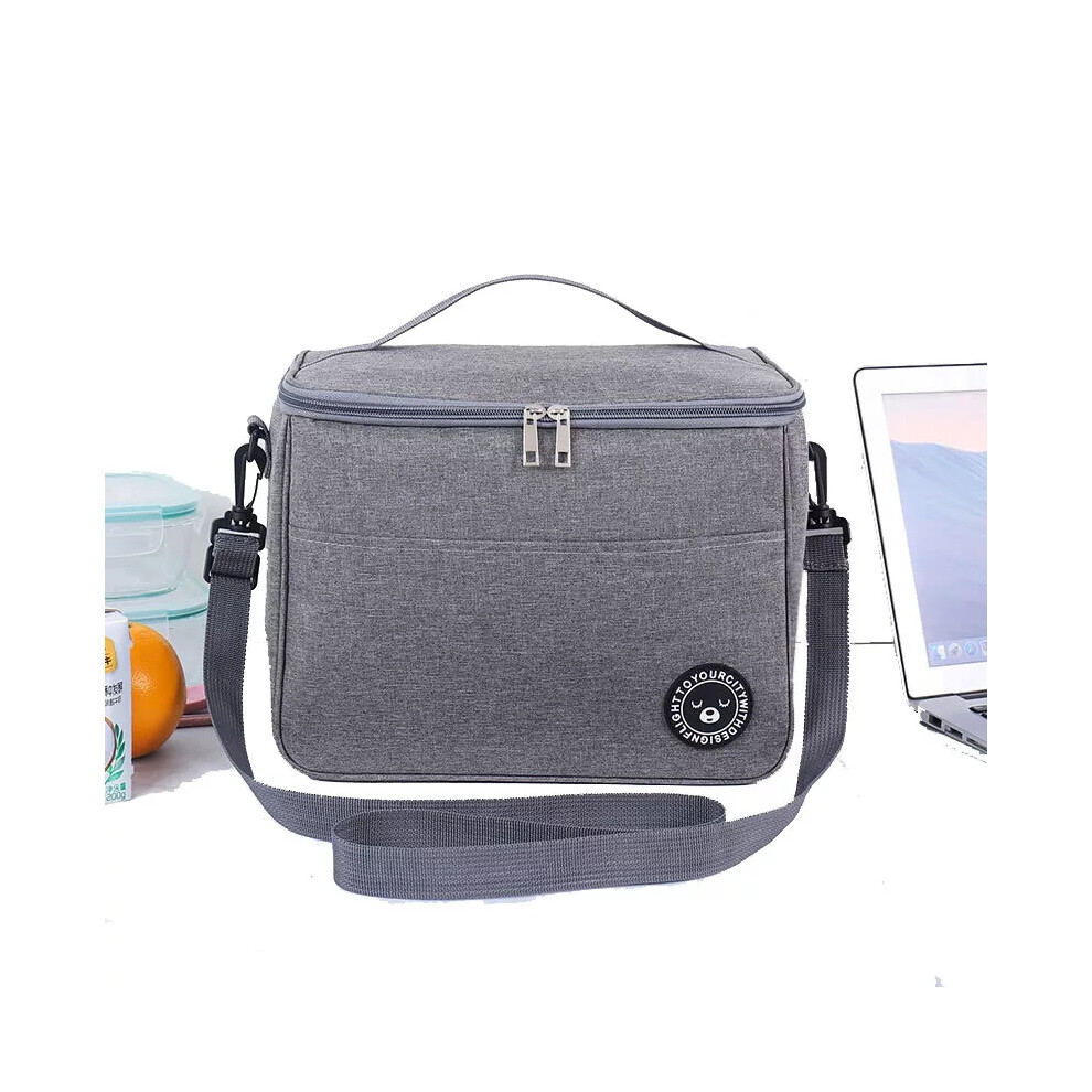 (Grey, S) Large Insulated Lunch Bag Adult Kids Thermal Cool Hot Food Storage Tote Box
