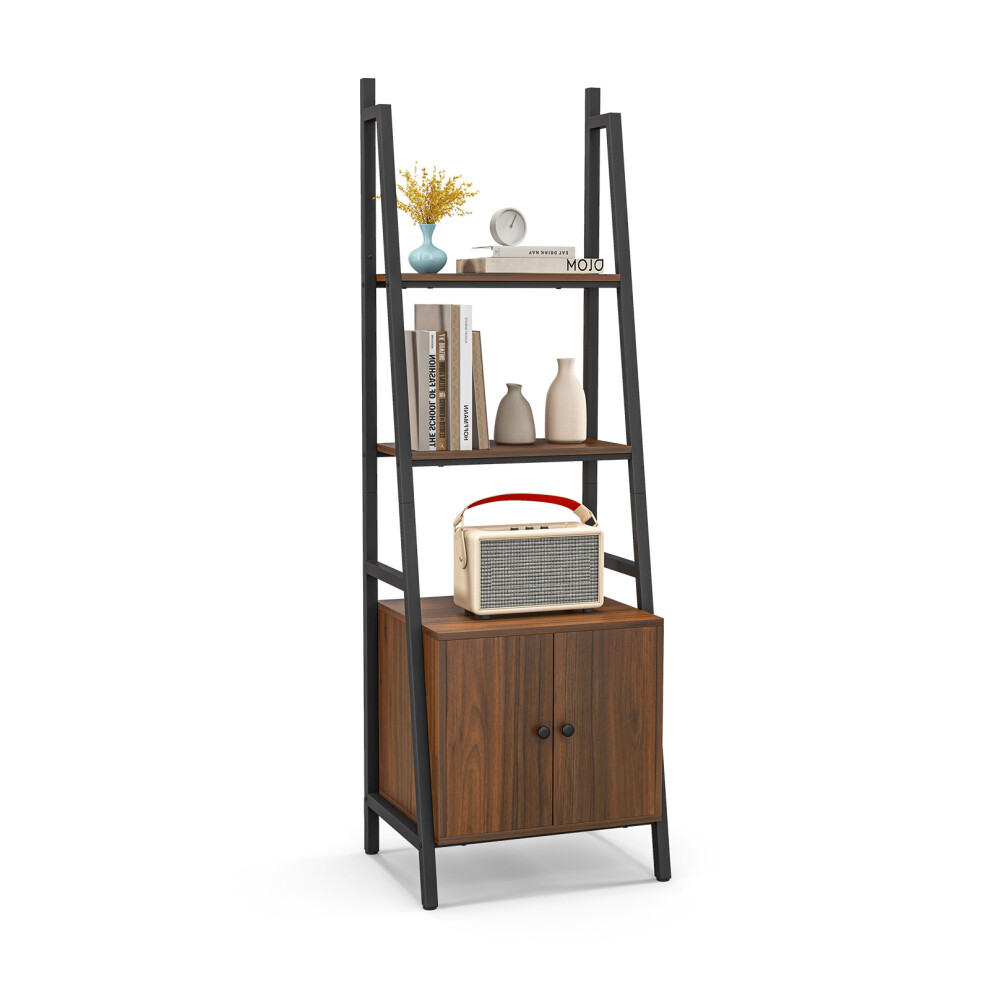 4-Tier Ladder Shelf with Cabinet 160 CM Bookshelf Industrial Bookcase