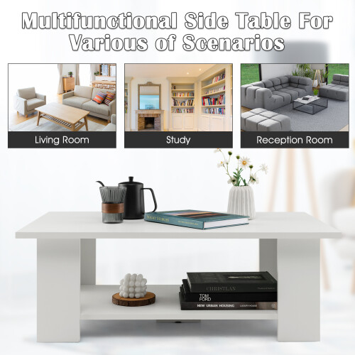 Costway 2-tier Coffee Table w/ Large Tabletop & 5 Support Legs Modern 2