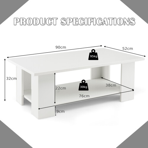 Costway 2-tier Coffee Table w/ Large Tabletop & 5 Support Legs Modern 1