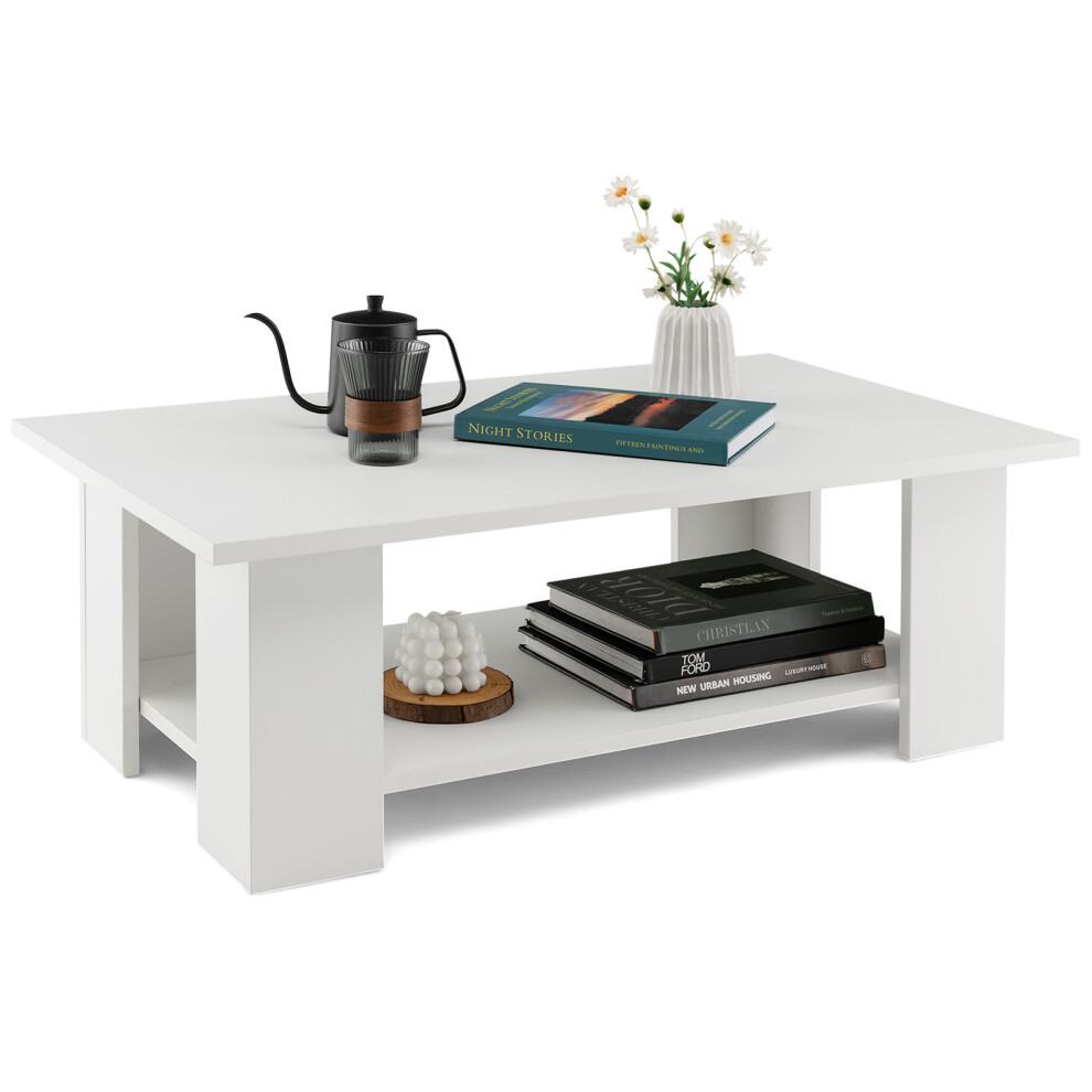 2-tier Coffee Table w/ Large Tabletop & 5 Support Legs Modern