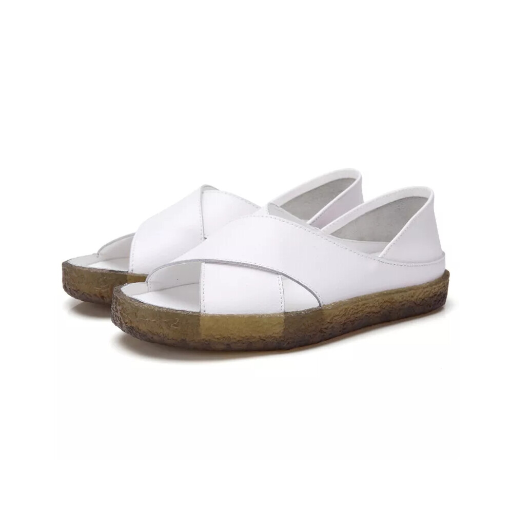 (White, UK 7=EUR 40) New Summer Ladies Sandals Shoes Elastic Womens Open Toes Ladies Comfy Flat Size