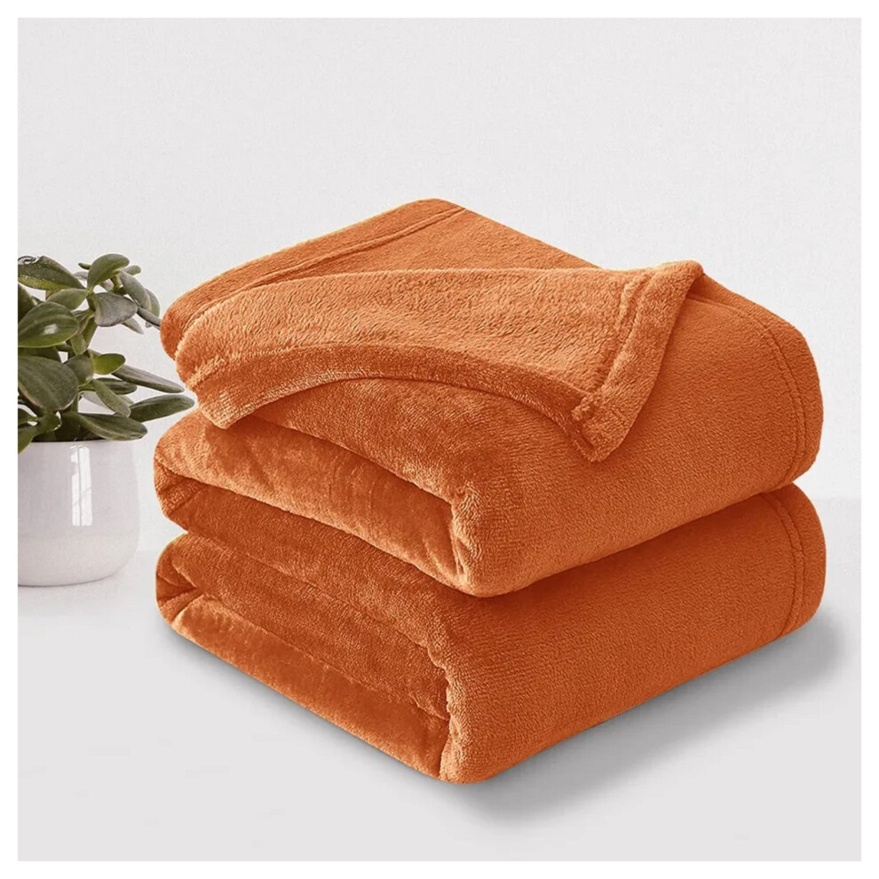 (King, Rust/Orange Blanket) Fleece Blankets Throw Thick Warm Super Soft Bed Sofa Travel Large Faux Fur Mink Blanket Double & King