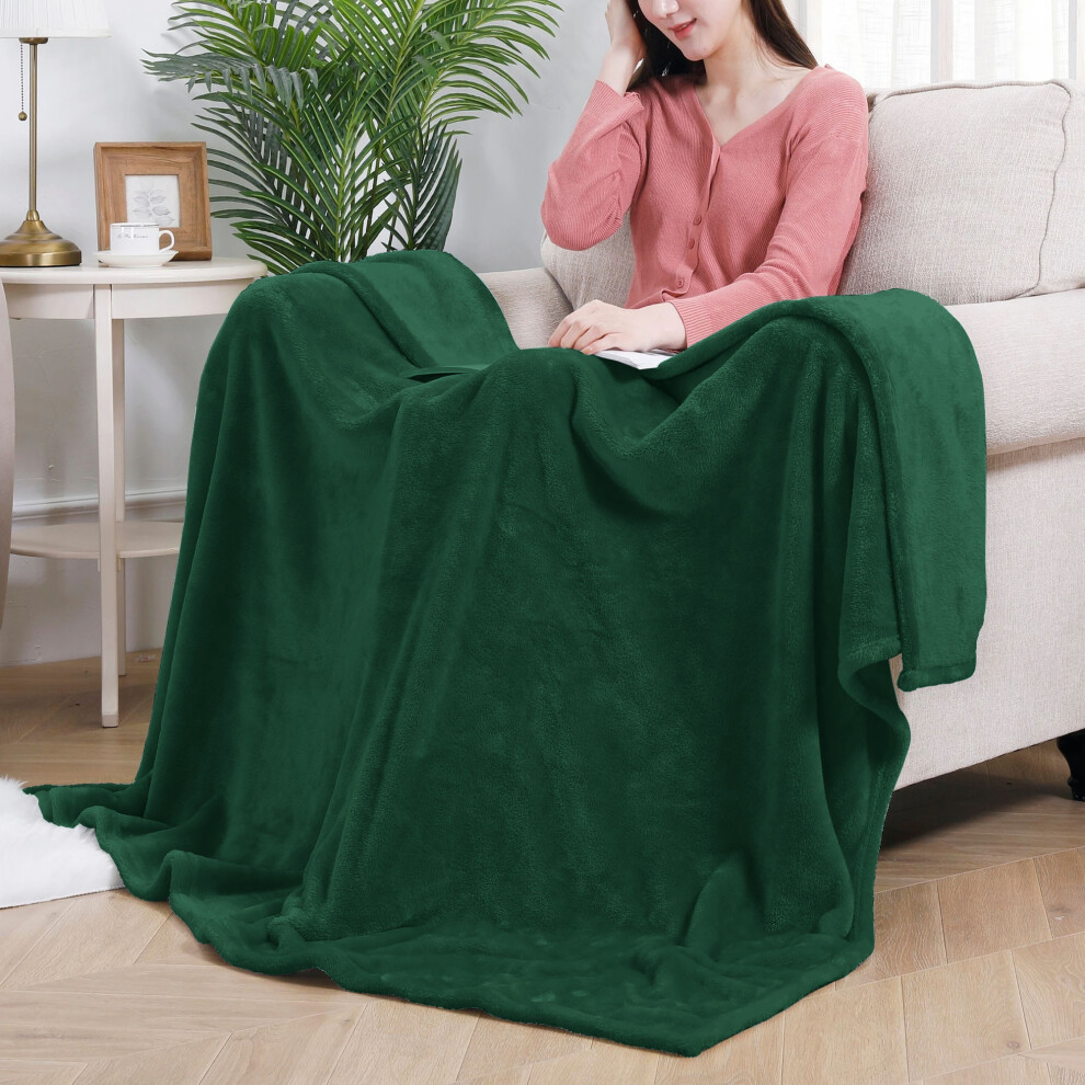 (King, Green Emerald Blanket) Fleece Blankets Throw Thick Warm Super Soft Bed Sofa Travel Large Faux Fur Mink Blanket Double & King