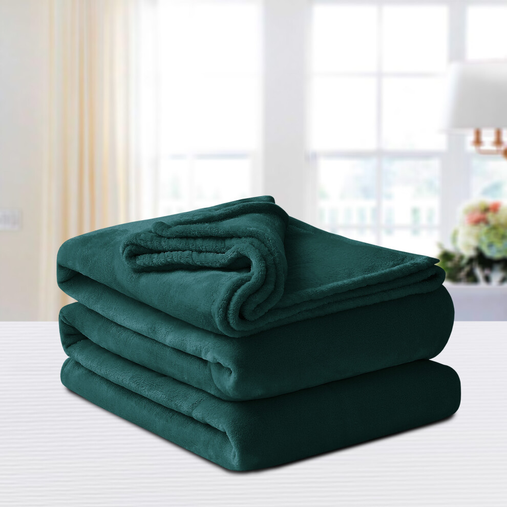 (Double, Green Emerald Blanket) Fleece Blankets Throw Thick Warm Super Soft Bed Sofa Travel Large Faux Fur Mink Blanket Double & King