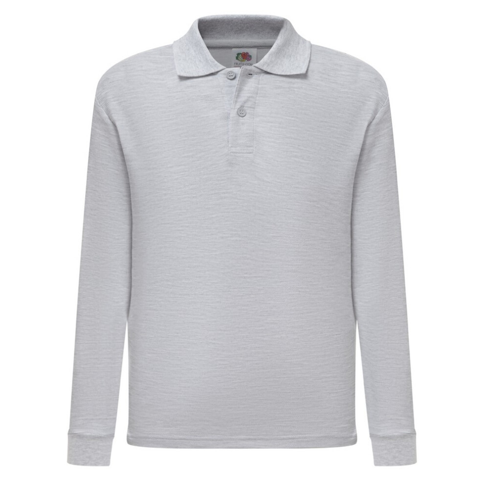 (3-4 Years, Heather Grey) Fruit Of The Loom Childrens/Kids Long Sleeve Pique Polo Shirt