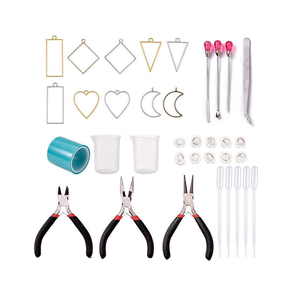 1Set UV Epoxy Resin Mold Tool Geometric Hollow Open Bezel Base Settings Blank Frame Pendants Charms for Jewelry Making DIY
