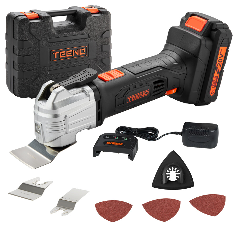 (One Battery) TEENO Cordless Oscillating Multi-Tool,with 20V 2Ah Lithium-Ion,5000-18000 RPM,6 Variable Speed,3.2Â° Oscillation Angle,for Sawing, Cutti