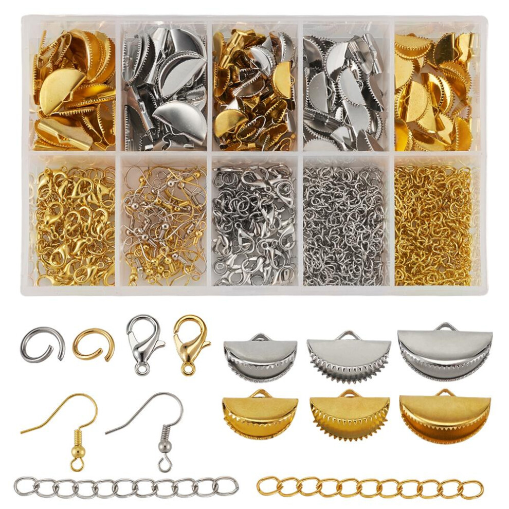 1Set DIY Making Kit with Lobster Claw Clasps Ribbon End Jump Ring Brass Earring Hook Chain Extender for Earring Jewelry Handmade