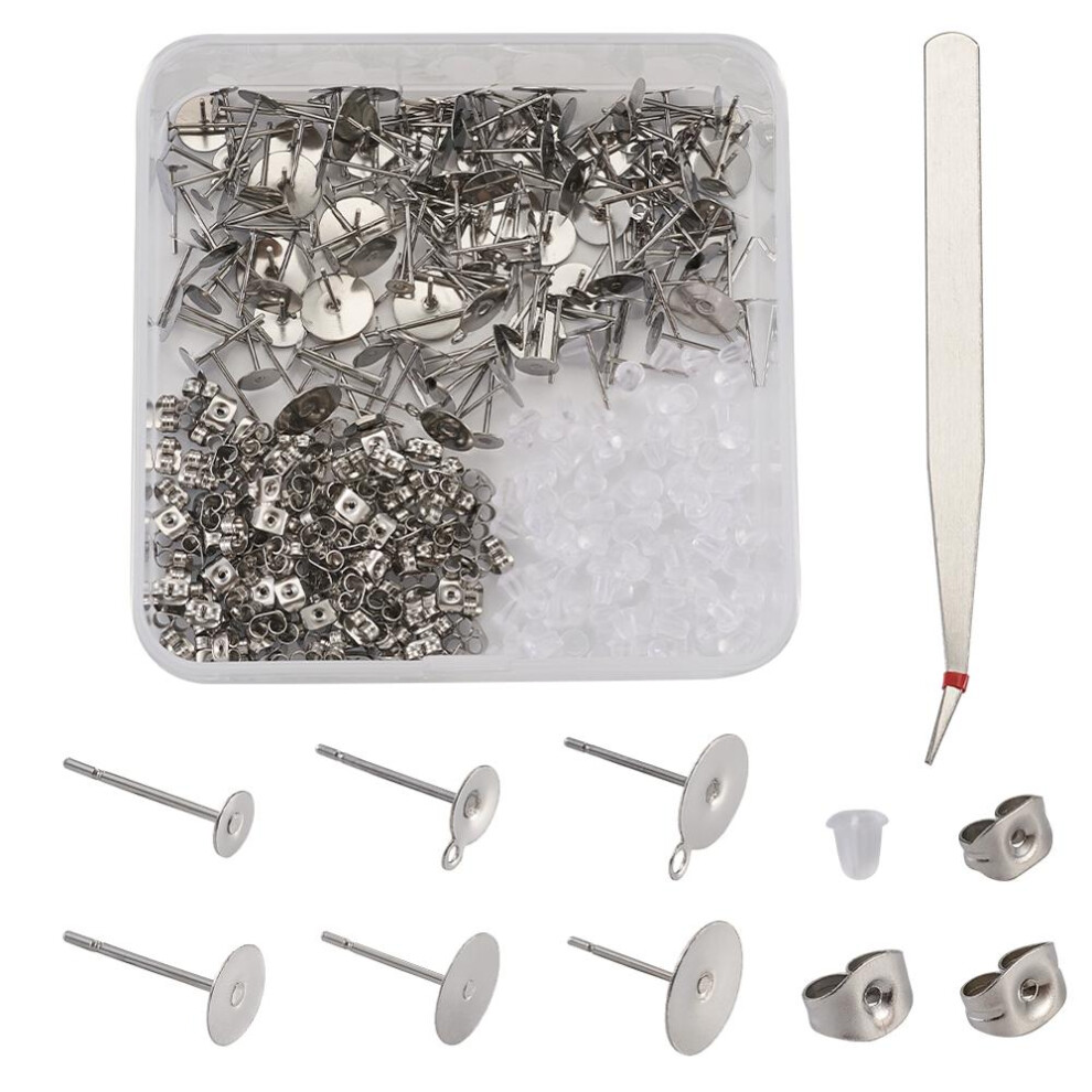 1Set Earring Making Kit with 304 Stainless Steel Blank Peg Stud Earring Finding Beading Tweezers Ear Nut for Earring DIY Jewelry