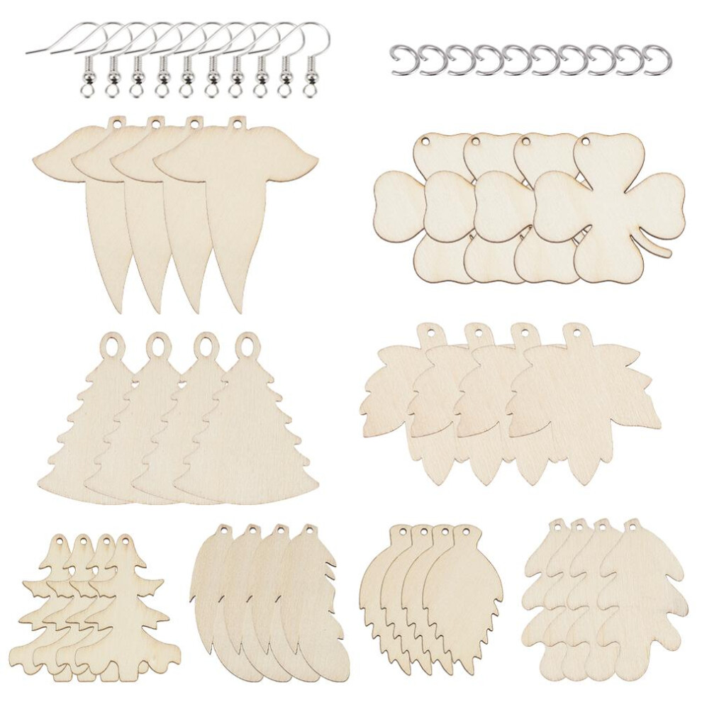 Earring Making Set with Leaf Undyed Wood Pendants Open Jump Rings Earring Hooks for Dangle Earrings Jewelry Making Supplies Kit