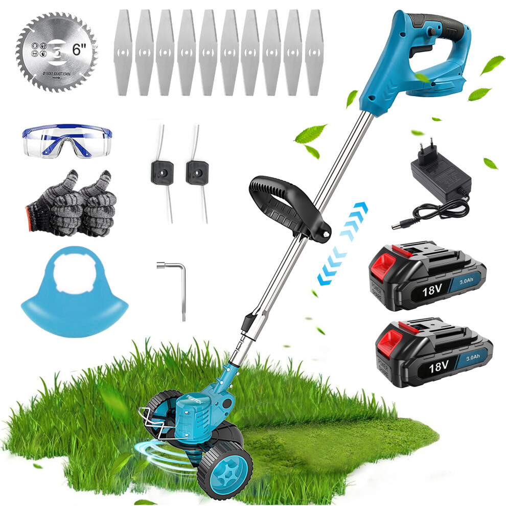 Cordless Hedge Trimmer Grass Strimme w/ Wheels+2Battery+Charger-Makita Compatible