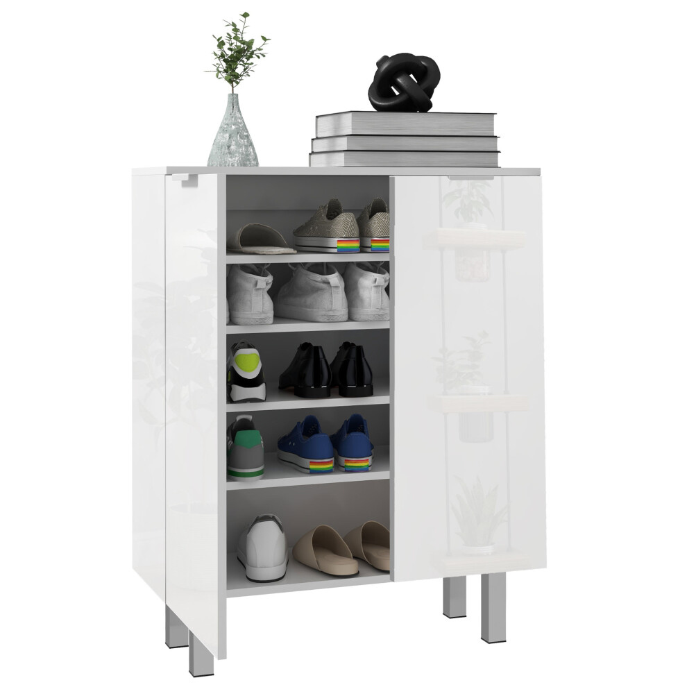 HOMCOM Shoe Storage Cabinet With Soft-Close Hinges & Adjust Shelves, High Gloss