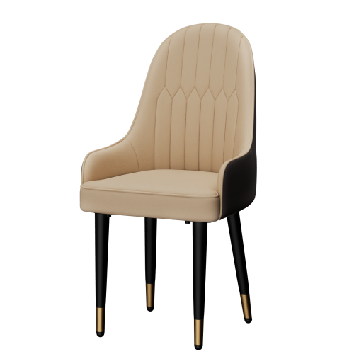 (Beige) 2 Pcs Leather Dining Chairs Metal Legs Dining Room 2