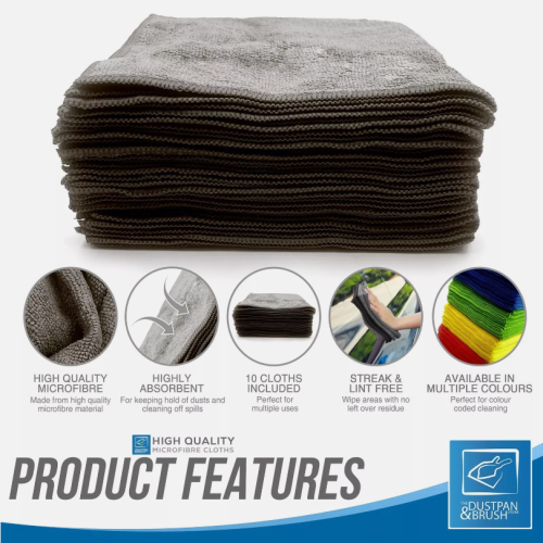 Microfibre Cloths 40x40 Cleaning Drying 10 Pcs Kitchen Window Car Gray 2