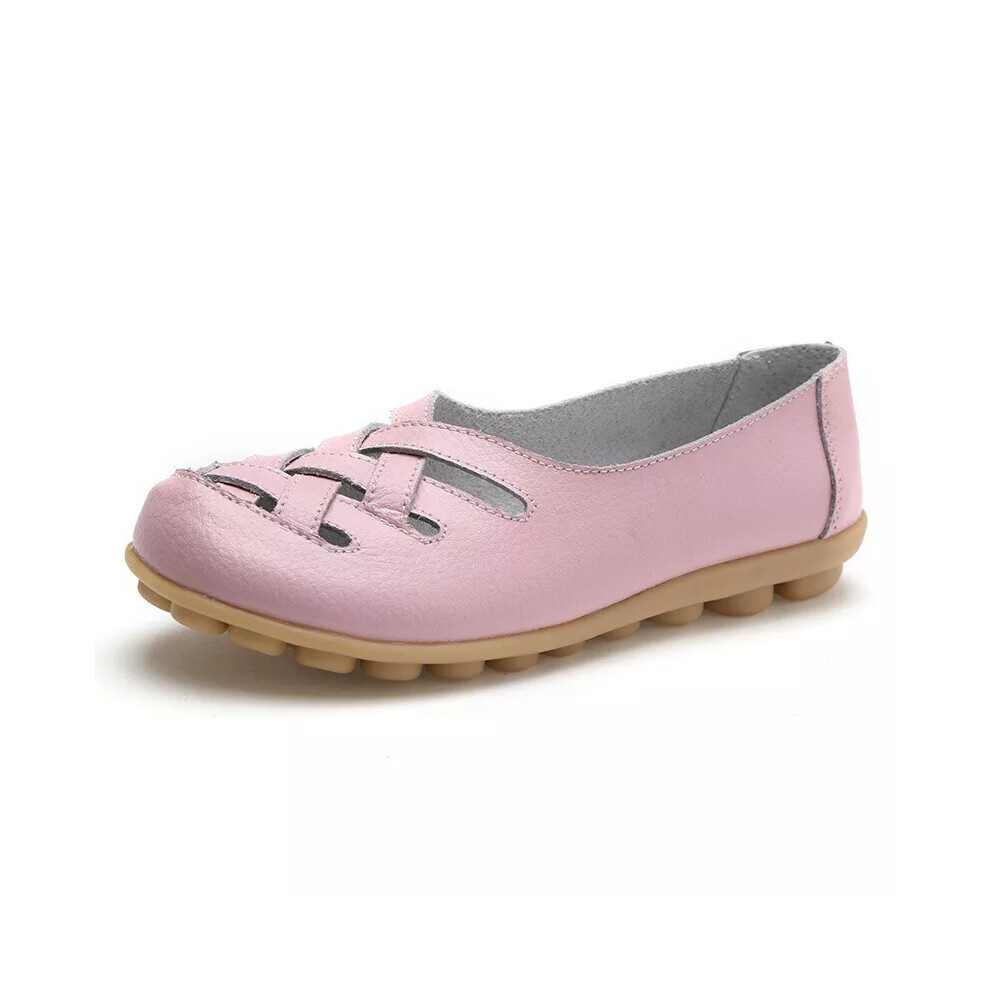 (Pink, 7) Women Ladies Slip On Leather Comfy Work Summer Casual Loafers Shoes Sizes