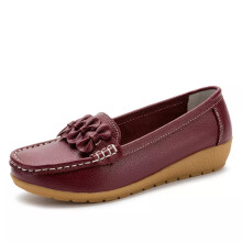 (Wine Red, 4) Women's Ladies Moccasins Pumps Comfy Soft Flats Loafer Leather Casual Boat Shoes