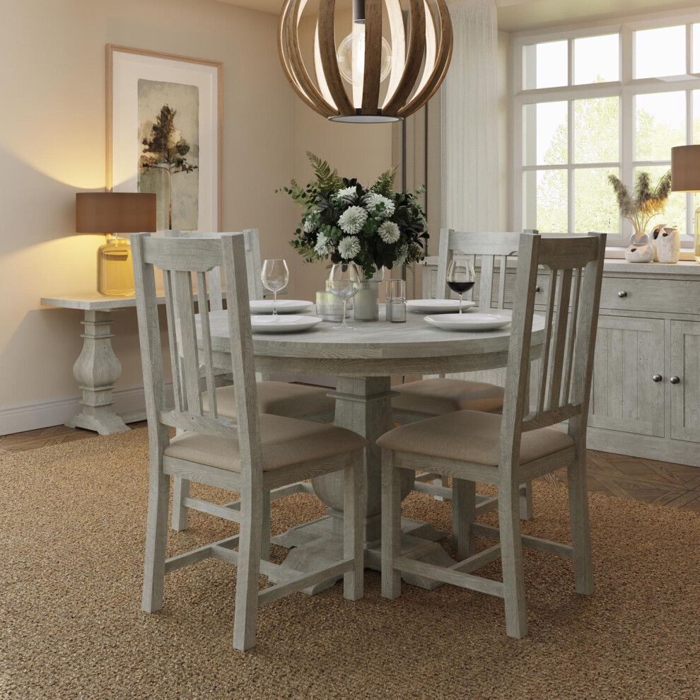 1.2M Solid Reclaimed Pine Round Dining Table With 4 Matching Dining Chairs