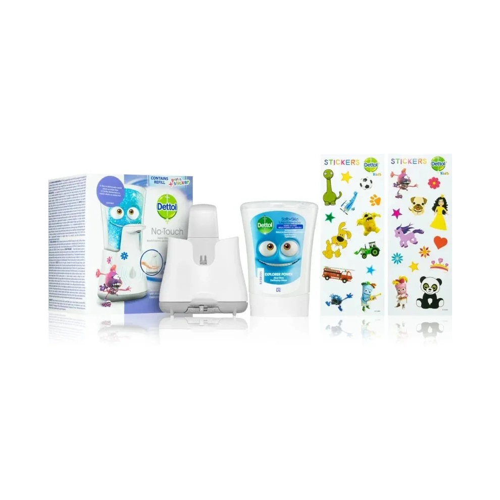 Dettol White No Touch Kids Soap Dispenser + 250Ml Refill + Sticker + Battery Aloe Vera