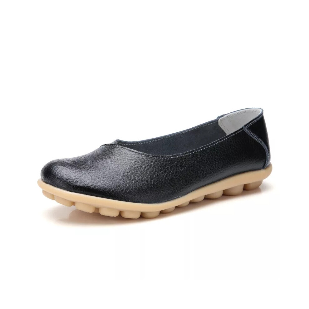(Black, 7) Women Slip On Loafer Casual Leather Nurse Moccasin Shallow Shoes Flat