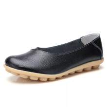 (Black, 6) Women Slip On Loafer Casual Leather Nurse Moccasin Shallow Shoes Flat
