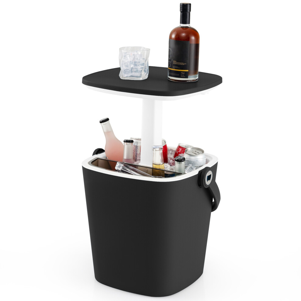 Portable Cooler Side Table w/ Handle Lift Top Lid & Bottle Opener