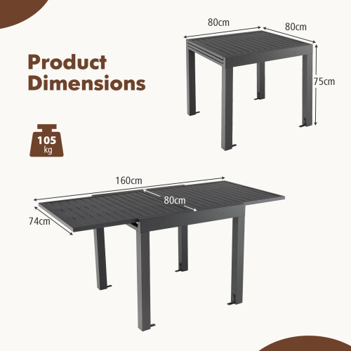 Costway Expandable Patio Dining Table Extendable Aluminum Table for 4-6 1