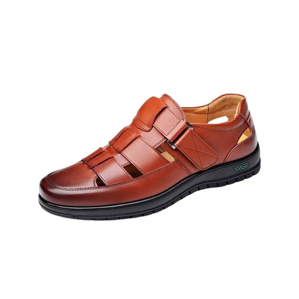 (Brown, UK Size 6.5/Tag41) Men Leather Sandals Closed Toe Beach Shoes Business Fashion Summer Casual New