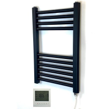 400w x 600h Black Electric Heated Towel Rail + 7 Day Timer/Thermostat