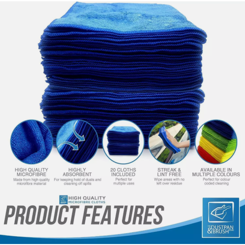 Microfibre Cloths 40x40 Cleaning Drying 20x Kitchen Window Car Blue 2