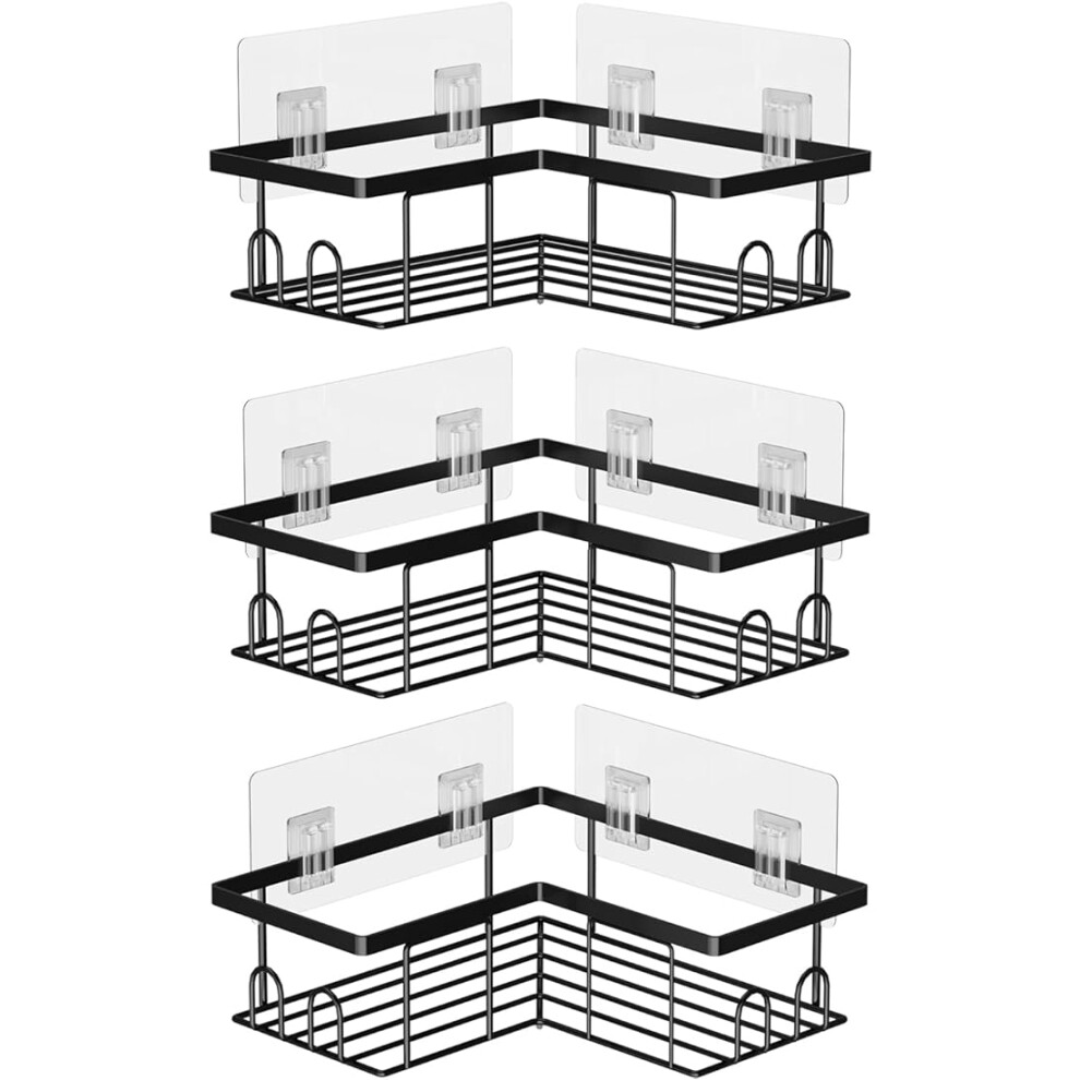 UUlioyer Corner Shower Caddy 3-Pack Shower Shelf No Drilling Bathroom Accessory with Hooks Shower Organiser for Shampoo and Shower Gel Black