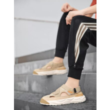 (Beige, UK 6) Men's Flats Summer Sandals Men Outdoor Fashion Non-slip Closed Toe Casual Shoes*