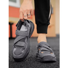 (grey, UK 7) Men's Flats Summer Sandals Men Outdoor Fashion Non-slip Closed Toe Casual Shoes*