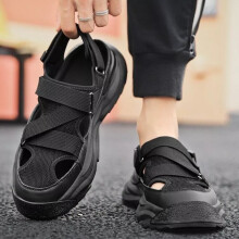 (Black, UK 7) Men's Flats Summer Sandals Men Outdoor Fashion Non-slip Closed Toe Casual Shoes*