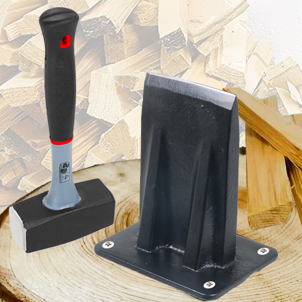 Kindling Splitter Lump Sledge Hammer Kit Heavy Duty Mounted Log Splitting Wood Chisel Wedge Set (Large)