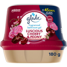 Glade Fragranced Bathroom Gel, Bathroom Air Freshener & Discreet Odour Eliminator, Luscious Cherry & Peony, 180g