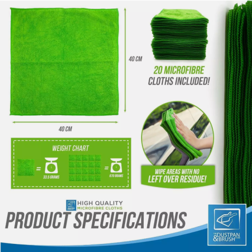 Microfibre Cloths 40x40 Cleaning Drying 20x Kitchen Window Car Green 2