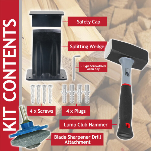 SPARES2GO Kindling Splitter Lump Sledge Hammer Blade Sharpener Drill Attachment Kit Log Wood Splitting Chisel Set (Large) 1