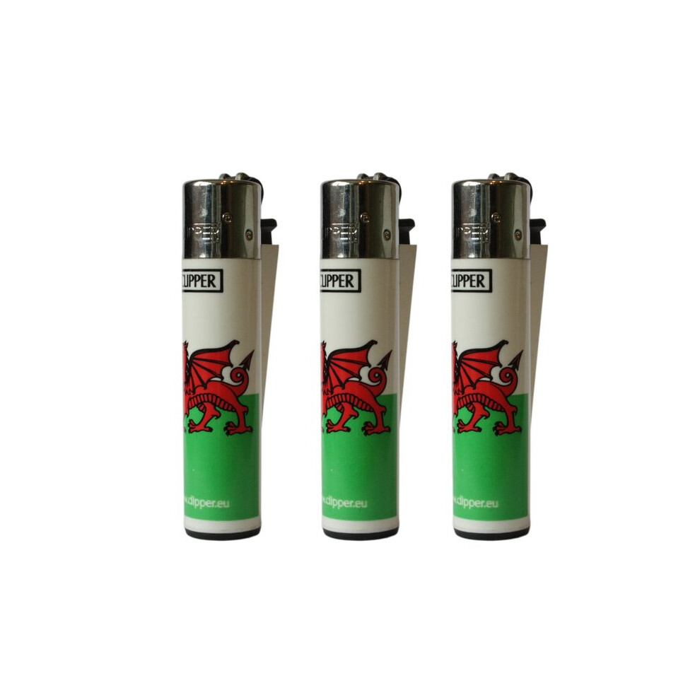 Clipper Wales Flag Refillable Gas Lighters x 3