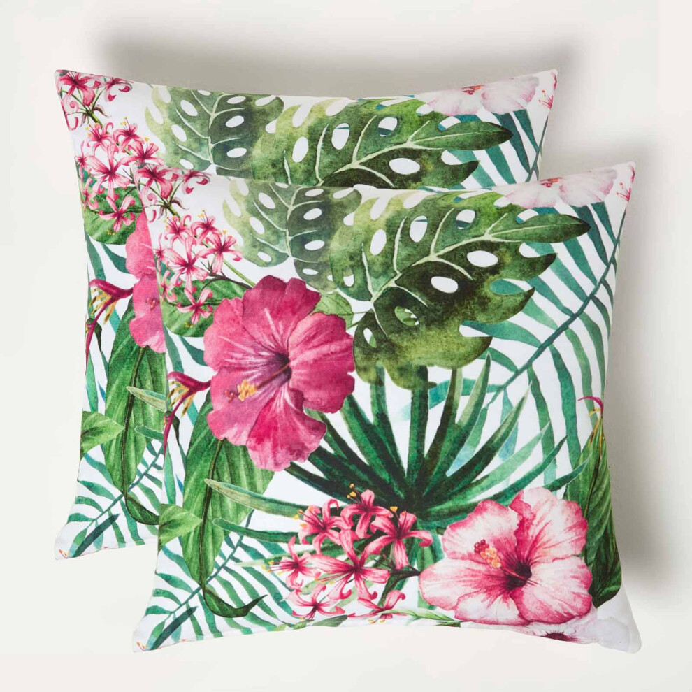 HOMESCAPES Botanical Flower Outdoor Cushion 45 x 45 cm, Set of 2