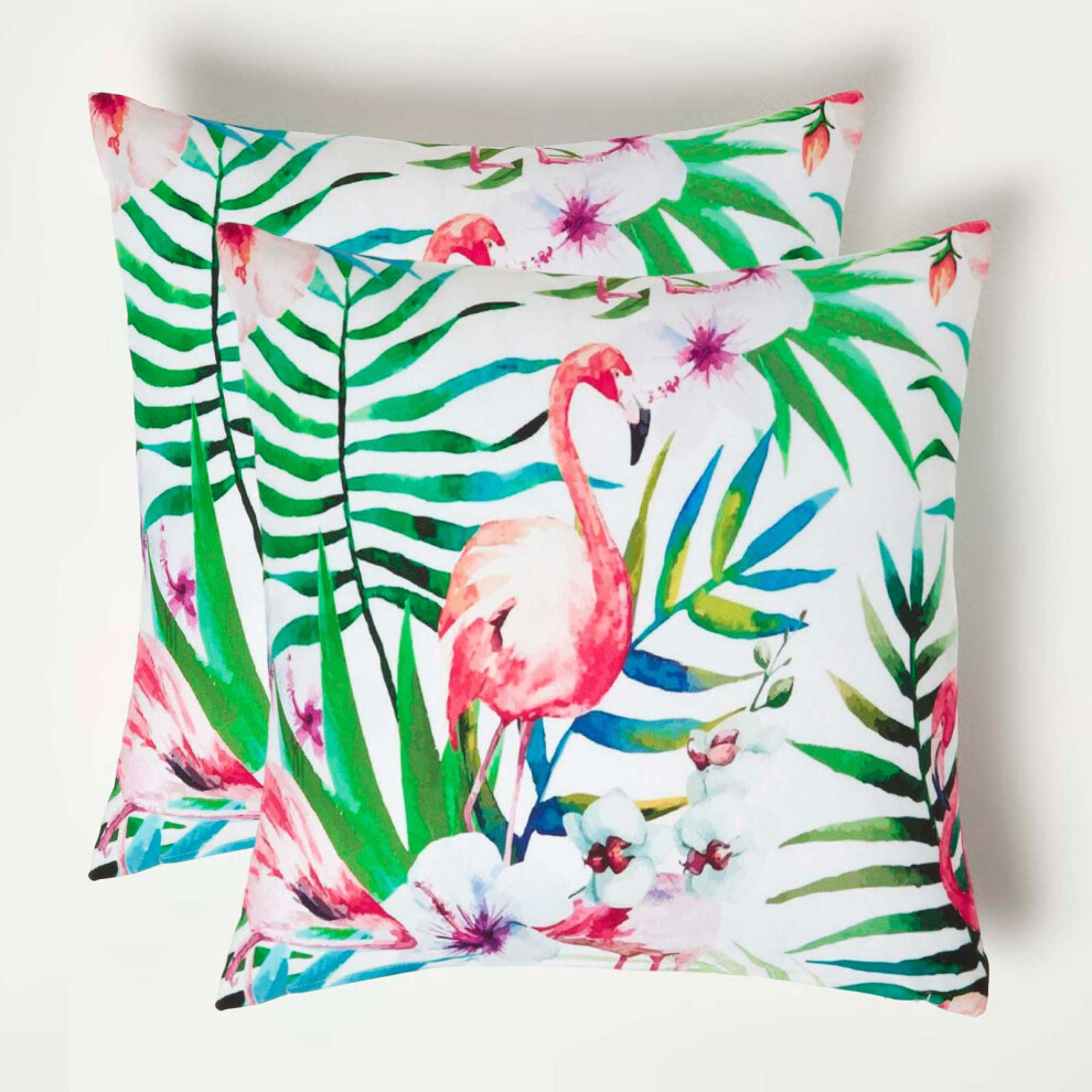 HOMESCAPES Pink Flamingo Outdoor Cushion 45 x 45 cm, Set of 2