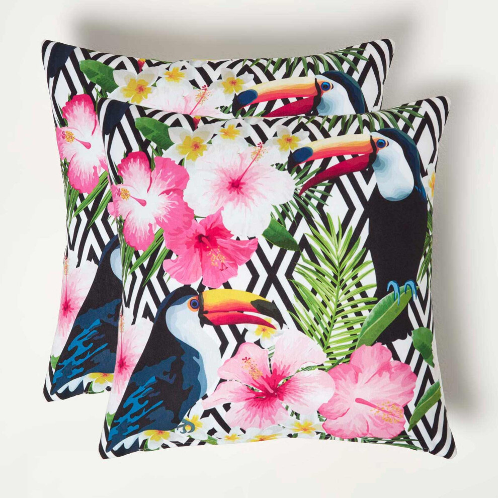 HOMESCAPES Tropical Toucan Outdoor Cushion 45 X 45 cm, Set Of 2