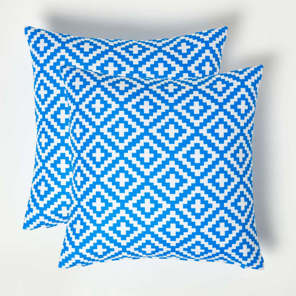 HOMESCAPES Blue Geometric Outdoor Cushion 45 x 45 cm, Set of 2